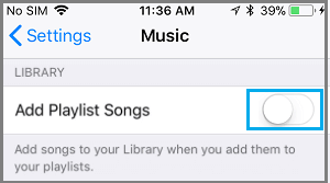 Disable Add Playlist Songs to Library Option on iPhone