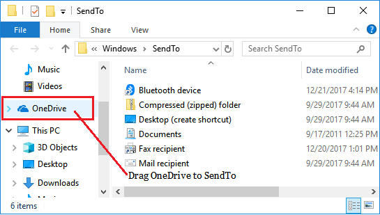 Add OneDrive Shortcut to SendTo Menu in Windows 10