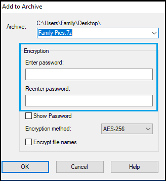 Enter Password Option in 7-ZIP