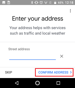 Enter Address Screen in Google Home App