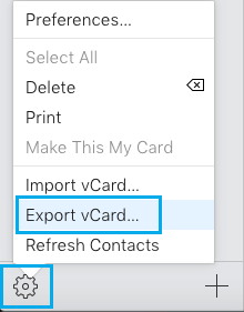 Opción Exportar vCard en iCloud