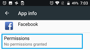 Permissions Tab For Facebook on Android