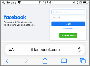 Сайт Facebook для ПК в браузере iPhone Safari