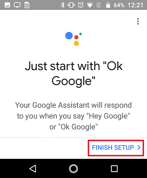 Finish Setup Screen in Google Home App