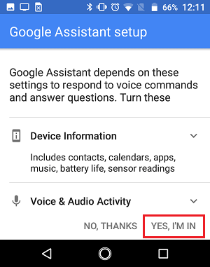 Google Assistant Permission Screen in Google Home App