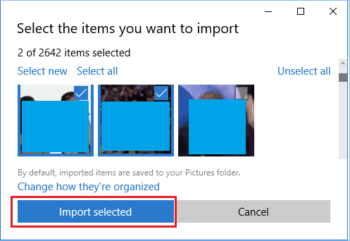 Importar fotos seleccionadas a una computadora con Windows 10 usando la aplicación de fotos