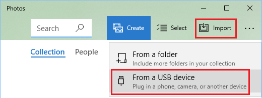 Import Photos Option in Microsoft Photos App