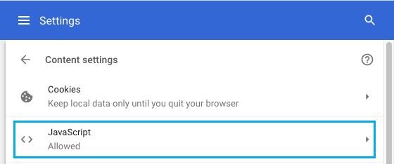 JavaScript Settings Option in Chrome Browser