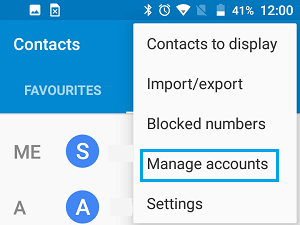 Manage Accounts Option on Android Phone