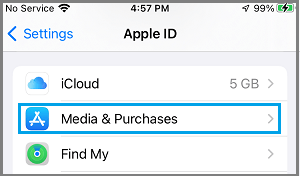 Media and Purchases Settings Option on iPhone