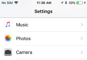 Photos Tab on iPhone Settings Screen