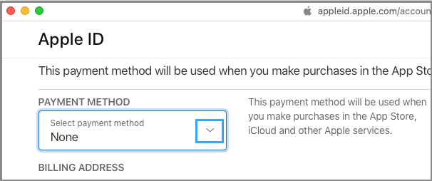 Select None As Payment Method on Apple ID Screen