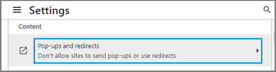 Pop-ups and Redirects Settings Tab in Google Chrome