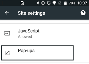 Pop-Ups Option in Chrome Browser On Android Phone