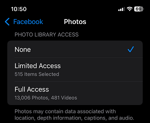 Do Not Allow Facebook to Access Photos on iPhone