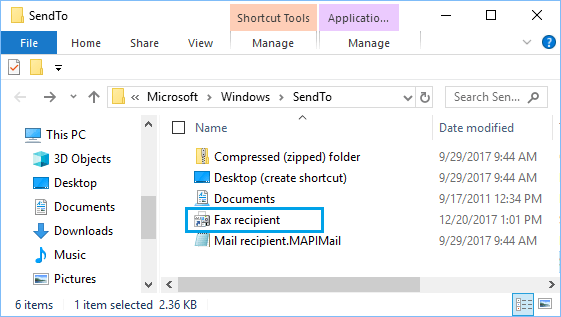 Remove Shortcut From SendTo Folder in Windows 10