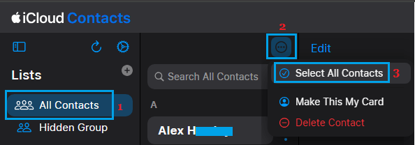 Select All Contacts on iCloud