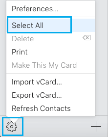 Select All Contacts Option in iCloud