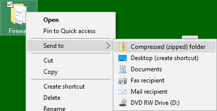 Send to Compressed Zip Folder Option in Windows 10