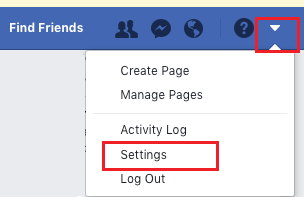 Settings Tab in Facebook