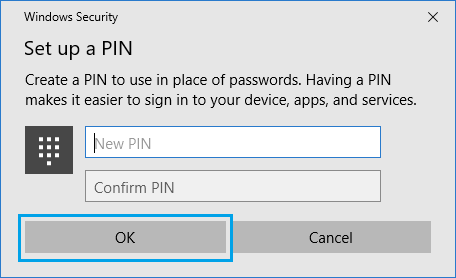Setup PIN Password in Windows 10