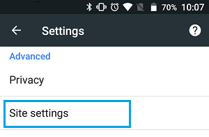 Site Settings Option in Chrome Browser On Android Phone