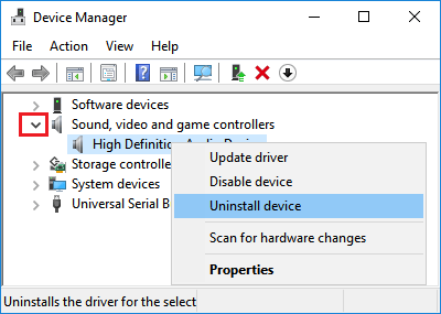 Uninstall Audio Device