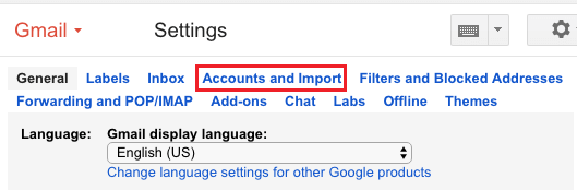Accounts and Import Option in Gmail