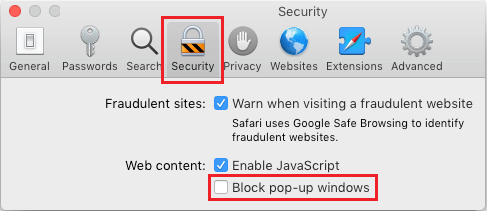 Disable Popups in Safari Browser on Mac