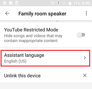 Assistant Language Option in Google Home App