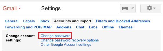 Change Password Link in Gmail