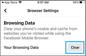 Clear Facebook Browsing Data on iPhone