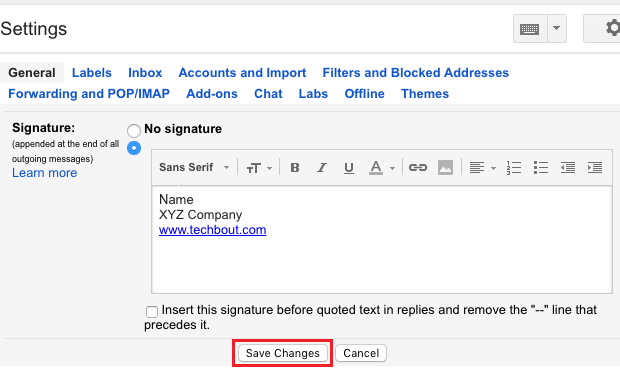 Compose and Add Signature Option in Gmail