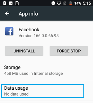 Facebook App Info Screen