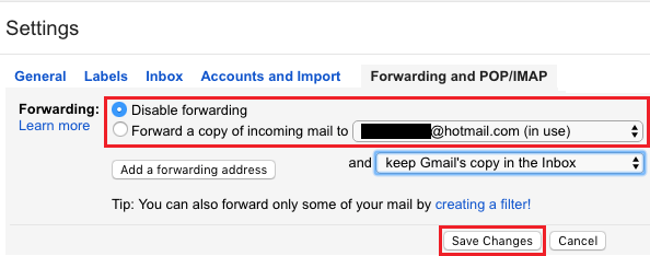 Disable Email Forwarding in Gmail