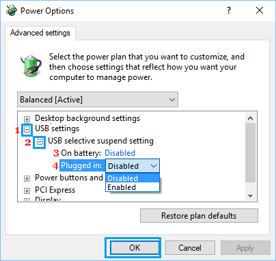 USB Selective Suspend Settings Option in Windows 10