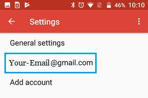 Account Settings Option in Gmail Android