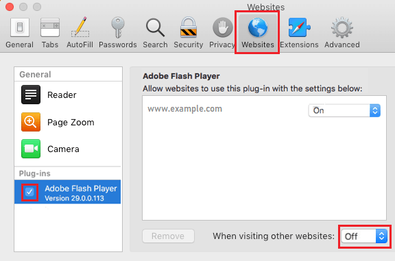 Enable Flash Player in Safari Preferences Screen on Mac