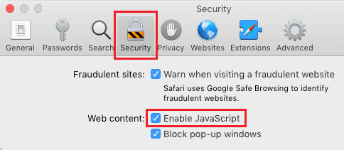 Enable Javascript in Safari Browser