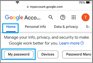 My Password Tab in Gmail on iPhone