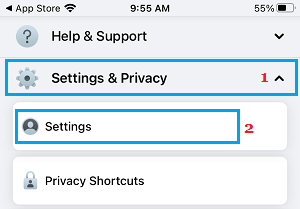 Open Facebook Settings on iPhone