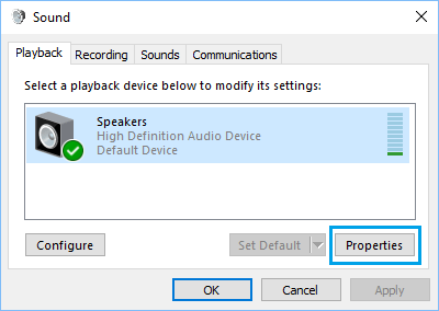 Speakers Properties Option in Windows 10