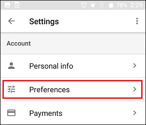 Preferences Tab in Google Home App