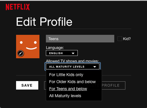 Set Maturity Level For Netflix Profile