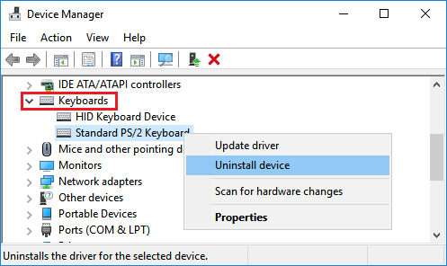 Uninstall Keyboard Device Driver in Windows 10