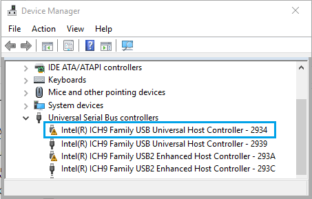 Controladores USB defectuosos en la pantalla del Administrador de dispositivos