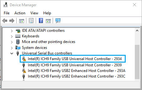 Fehlerhafte Usb-Controller Im Geräte-Manager-Bildschirm