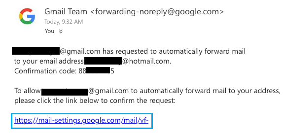 Google Email Forwarding Verification Link