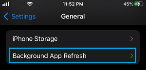 Background App Refresh Settings Option on iPhone