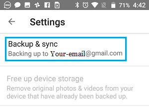 Backup & Sync option on Android Phone